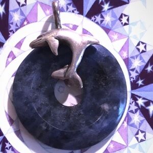 Silver Dolphin Necklace with Midnight Blue Sodalite Stone